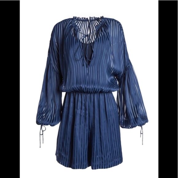 Alice + Olivia Ruffled Silk-Blend Romper, Blue - Picture 4 of 13